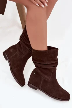 Botki Ocieplane|Botki Maciejka></noscript>Maciejka Skórzane Zamszowe Botki Damskie Z Marszczeniem Ocieplane K7211-02 Czekoladowe Brązowy