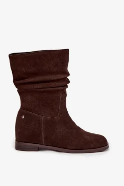 Botki Ocieplane|Botki Maciejka></noscript>Maciejka Skórzane Zamszowe Botki Damskie Z Marszczeniem Ocieplane K7211-02 Czekoladowe Brązowy