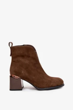 Clearance Skórzane Zamszowe Botki Damskie Na Słupku Vinceza 66811 Brązowe Damskie Botki Ocieplane|Botki Skórzane