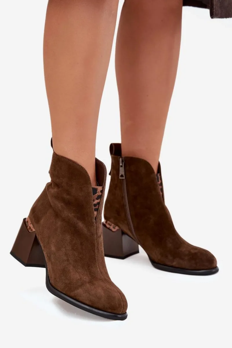 Clearance Skórzane Zamszowe Botki Damskie Na Słupku Vinceza 66811 Brązowe Damskie Botki Ocieplane|Botki Skórzane