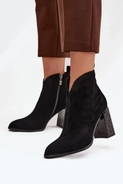 Sale Skórzane Zamszowe Botki Damskie Na Słupku Ocieplane Czarne Zivella Damskie Botki Ocieplane|Botki Na Słupku