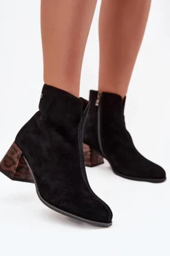 Botki Maciejka|Botki Skórzane>Maciejka Skórzane Zamszowe Botki Damskie Na Słupku K7202-01 Czarne Czarny