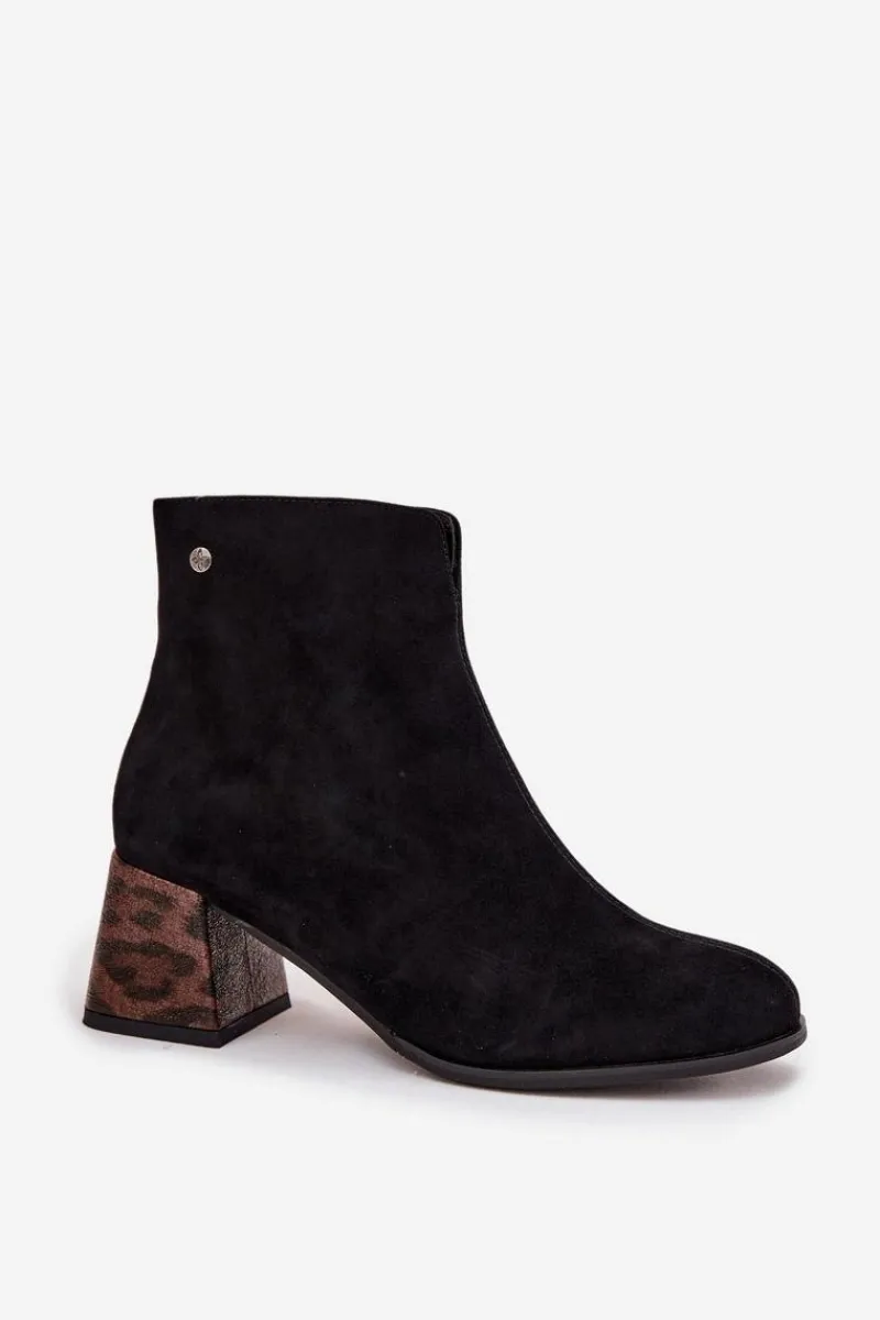 Botki Maciejka|Botki Skórzane>Maciejka Skórzane Zamszowe Botki Damskie Na Słupku K7202-01 Czarne Czarny