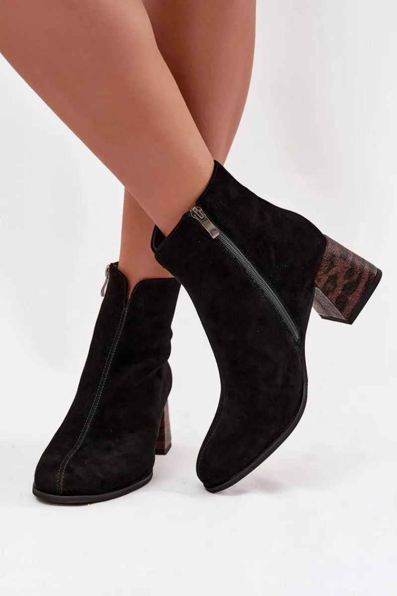Botki Maciejka|Botki Skórzane>Maciejka Skórzane Zamszowe Botki Damskie Na Słupku K7202-01 Czarne Czarny