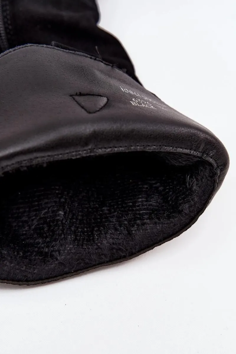 Hot Skórzane Zamszowe Kozaki Kowbojki Damskie Ocieplane Czarne Urselle Damskie Kozaki Ocieplane|Kozaki Na Słupku