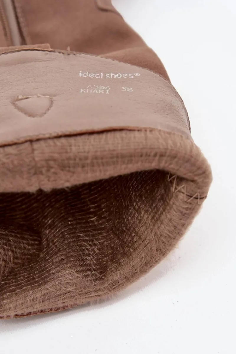 Online Boto Skórzane Zamszowe Kozaki Kowbojki Damskie Ocieplane Khaki Urselle Beżowy