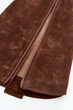 Outlet Skórzane Zamszowe Kozaki Kowbojki Ocieplane 4224 Czekoladowe Damskie Kozaki Ocieplane|Kozaki Wiosenne