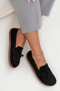 Mokasyny Damskie Zamszowe|Barefoot>Zazoo Skórzane Zamszowe Mokasyny Typu Barefoot 322 Czarne Czarny
