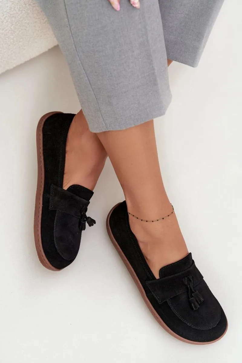 Mokasyny Damskie Zamszowe|Barefoot>Zazoo Skórzane Zamszowe Mokasyny Typu Barefoot 322 Czarne Czarny