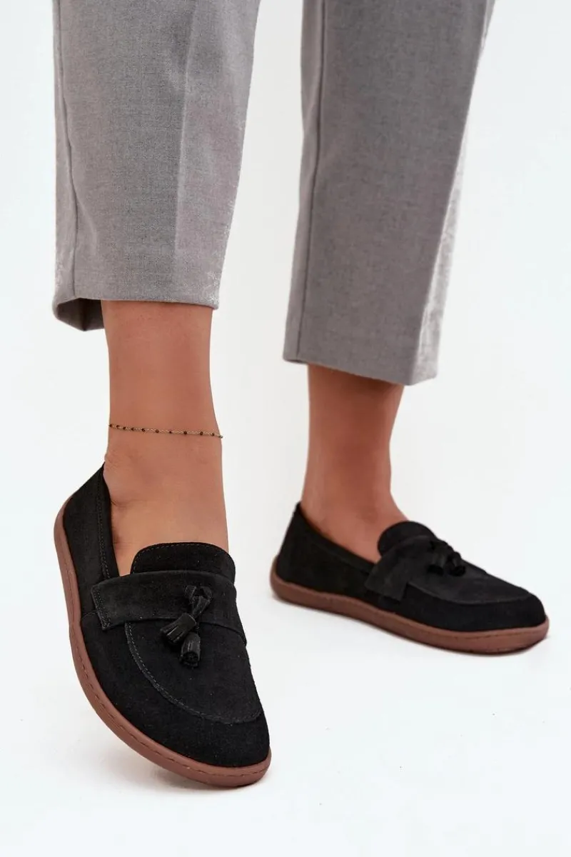 Mokasyny Damskie Zamszowe|Barefoot>Zazoo Skórzane Zamszowe Mokasyny Typu Barefoot 322 Czarne Czarny