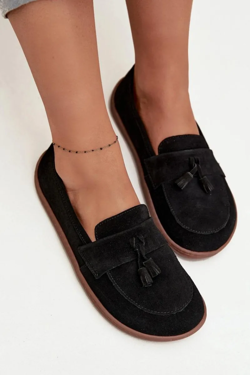 Mokasyny Damskie Zamszowe|Barefoot>Zazoo Skórzane Zamszowe Mokasyny Typu Barefoot 322 Czarne Czarny