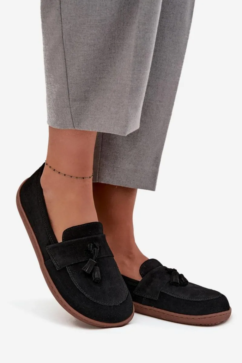 Mokasyny Damskie Zamszowe|Barefoot>Zazoo Skórzane Zamszowe Mokasyny Typu Barefoot 322 Czarne Czarny