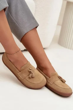 Mokasyny Damskie Zamszowe|Barefoot>Zazoo Skórzane Zamszowe Mokasyny Typu Barefoot 322 Beżowe Beżowy