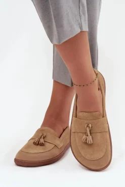 Mokasyny Damskie Zamszowe|Barefoot></noscript>Zazoo Skórzane Zamszowe Mokasyny Typu Barefoot 322 Beżowe Beżowy