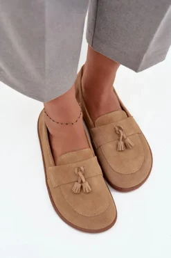 Mokasyny Damskie Zamszowe|Barefoot></noscript>Zazoo Skórzane Zamszowe Mokasyny Typu Barefoot 322 Beżowe Beżowy