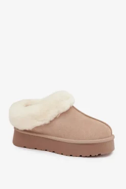 Best Boto Skórzane Zamszowe Śniegowce Damskie Z Futerkiem Beżowe Mivelle Beżowy