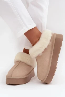 Best Boto Skórzane Zamszowe Śniegowce Damskie Z Futerkiem Beżowe Mivelle Beżowy