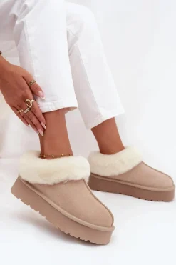 Best Boto Skórzane Zamszowe Śniegowce Damskie Z Futerkiem Beżowe Mivelle Beżowy