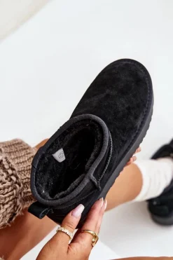 Sale Boto Skórzane Zamszowe Śniegowce Na Platformie Czarne Nereviana Czarny