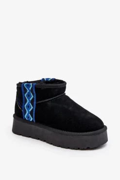 Discount Boto Skórzane Zamszowe Śniegowce Damskie Na Grubej Podeszwie Czarne Vebissat