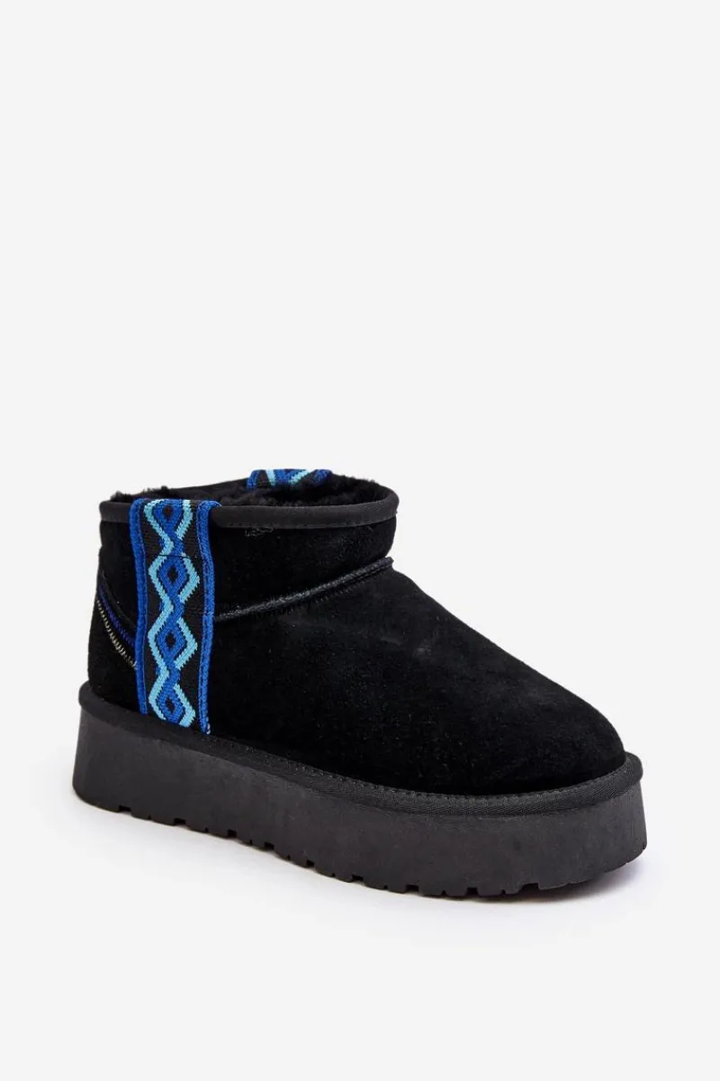 Discount Boto Skórzane Zamszowe Śniegowce Damskie Na Grubej Podeszwie Czarne Vebissat