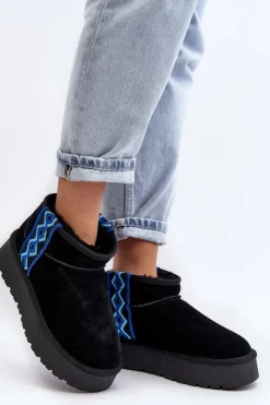 Discount Boto Skórzane Zamszowe Śniegowce Damskie Na Grubej Podeszwie Czarne Vebissat