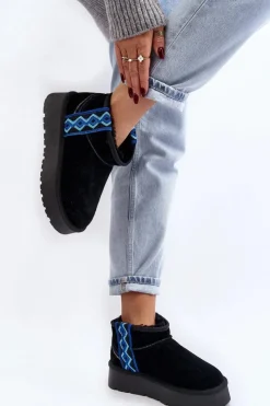 Discount Boto Skórzane Zamszowe Śniegowce Damskie Na Grubej Podeszwie Czarne Vebissat