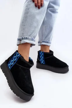 Discount Boto Skórzane Zamszowe Śniegowce Damskie Na Grubej Podeszwie Czarne Vebissat