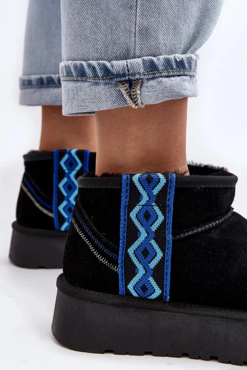 Discount Boto Skórzane Zamszowe Śniegowce Damskie Na Grubej Podeszwie Czarne Vebissat