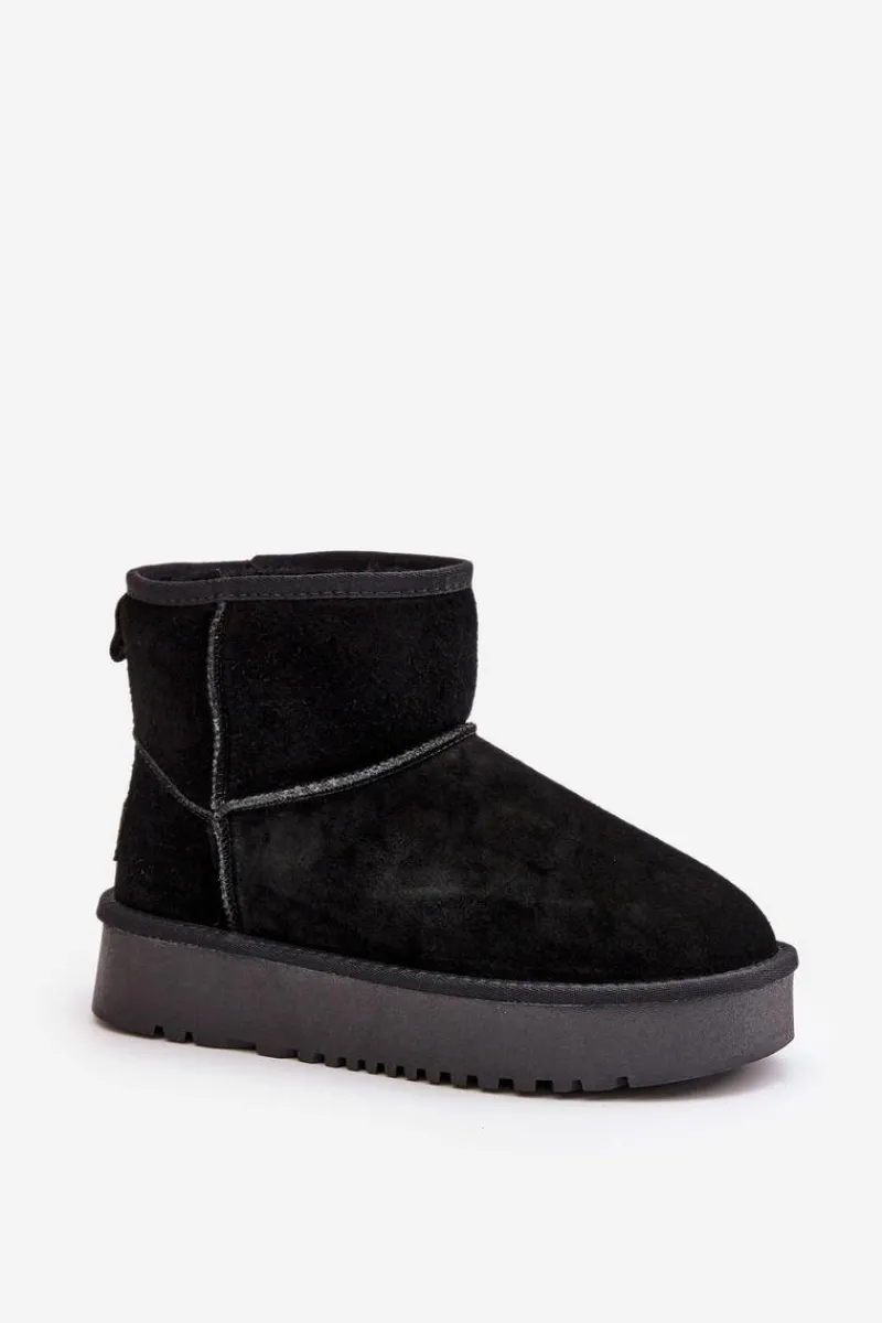 Śniegowce Damskie>Boto Skórzane Zamszowe Śniegowce Na Platformie Za Kostkę Czarne Rianaella Czarny