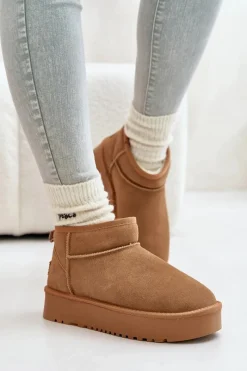 Clearance Skórzane Zamszowe Śniegowce Na Platformie Camel Nereviana Damskie Śniegowce Damskie