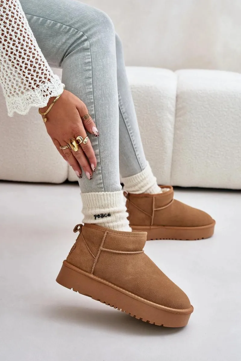 Clearance Skórzane Zamszowe Śniegowce Na Platformie Camel Nereviana Damskie Śniegowce Damskie