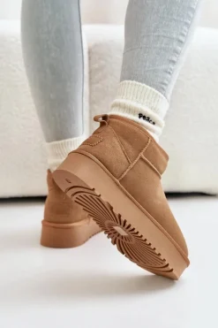 Clearance Skórzane Zamszowe Śniegowce Na Platformie Camel Nereviana Damskie Śniegowce Damskie