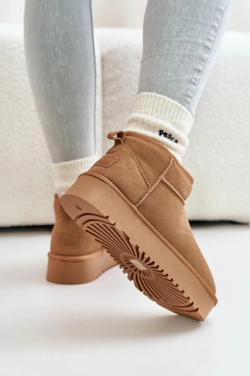 Clearance Skórzane Zamszowe Śniegowce Na Platformie Camel Nereviana Damskie Śniegowce Damskie