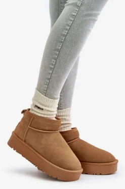 Clearance Skórzane Zamszowe Śniegowce Na Platformie Camel Nereviana Damskie Śniegowce Damskie