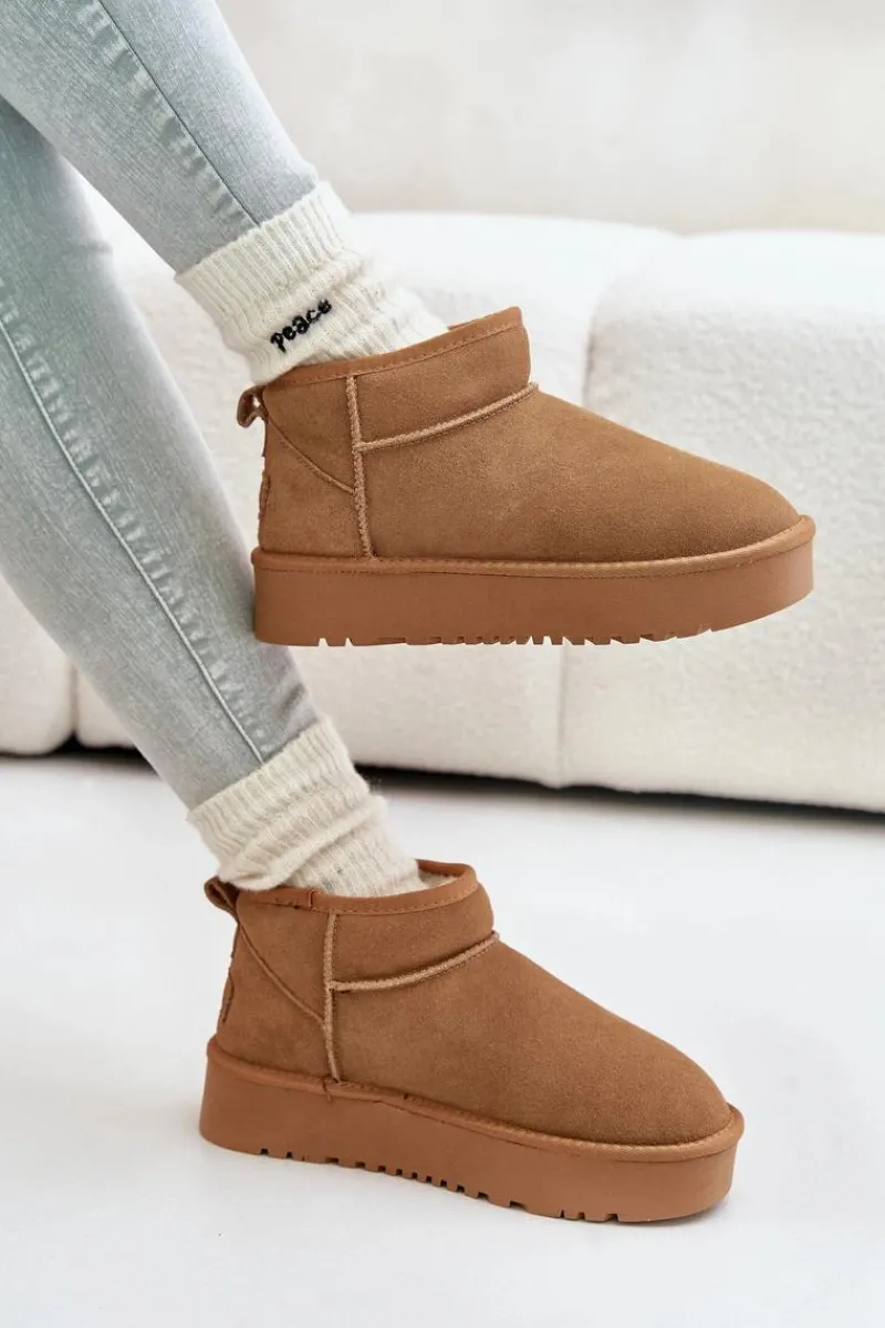 Clearance Skórzane Zamszowe Śniegowce Na Platformie Camel Nereviana Damskie Śniegowce Damskie