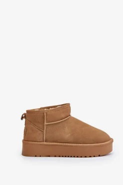 Clearance Skórzane Zamszowe Śniegowce Na Platformie Camel Nereviana Damskie Śniegowce Damskie