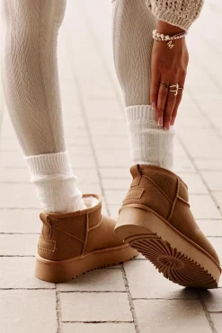 Clearance Skórzane Zamszowe Śniegowce Na Platformie Camel Nereviana Damskie Śniegowce Damskie