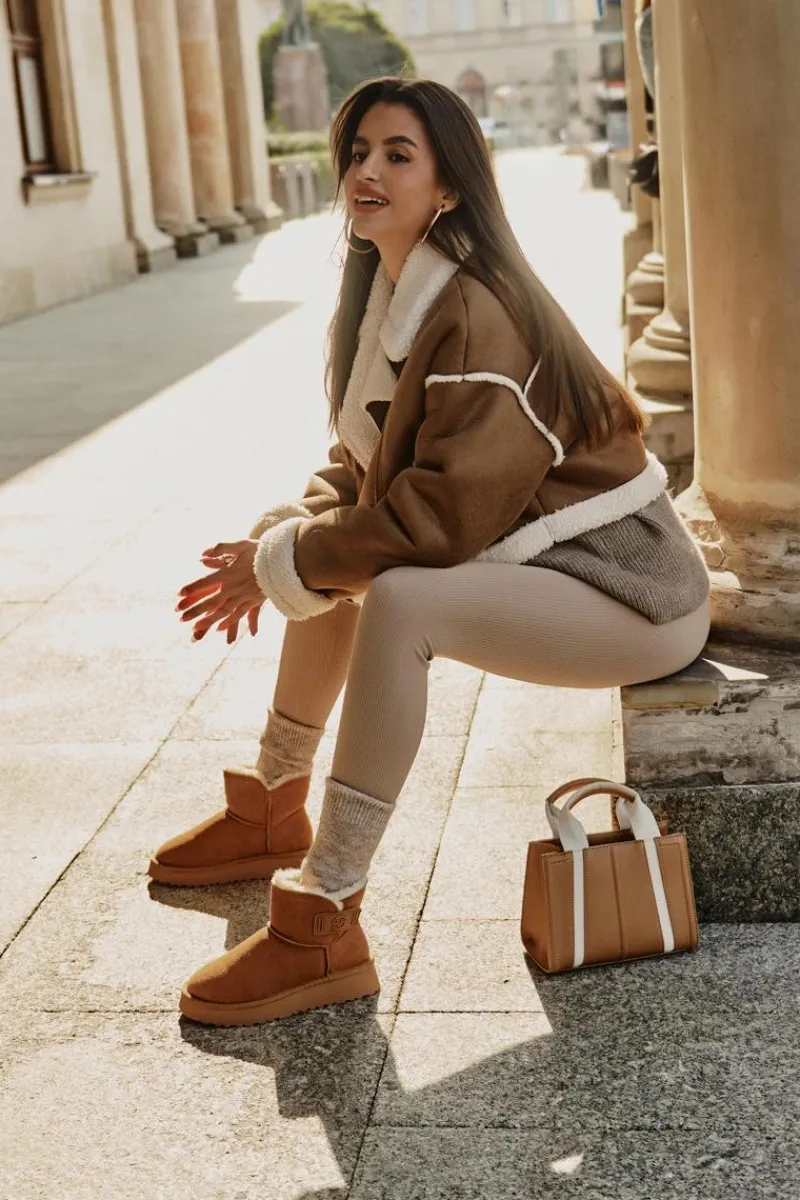 Skórzane Zamszowe Śniegowce Z Futerkiem Vinceza 97951 Camel Damskie Śniegowce Damskie