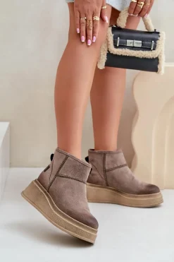 Śniegowce Damskie>Maciejka Skórzane Zamszowe Śniegowce Botki Na Platformie I Koturnie 06769-02 Ciemnobrązowe Brązowy