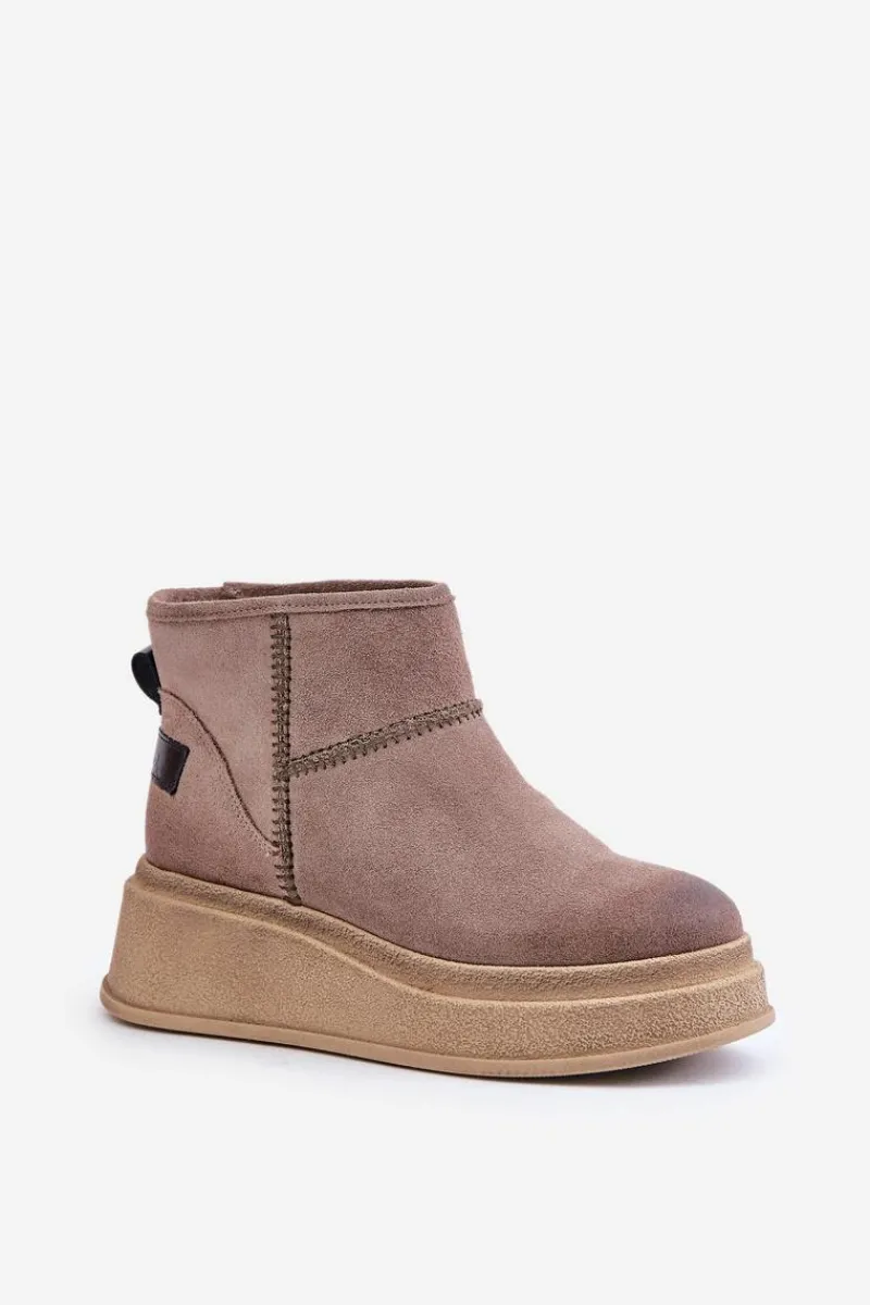 Śniegowce Damskie>Maciejka Skórzane Zamszowe Śniegowce Botki Na Platformie I Koturnie 06769-02 Ciemnobrązowe Brązowy