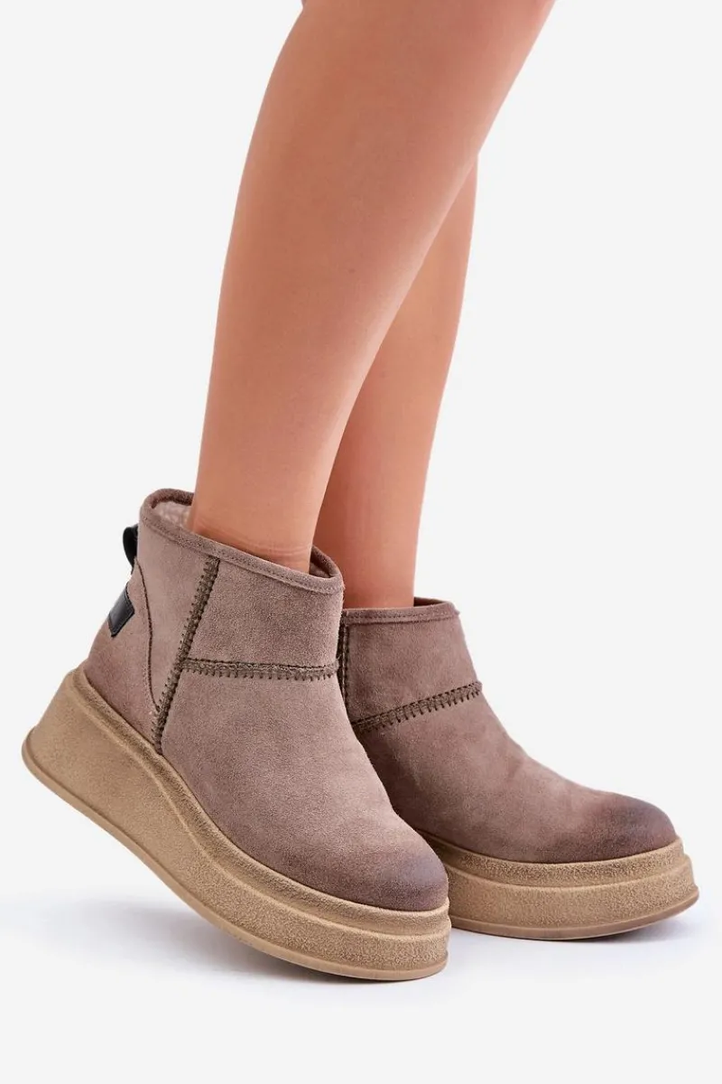 Śniegowce Damskie>Maciejka Skórzane Zamszowe Śniegowce Botki Na Platformie I Koturnie 06769-02 Ciemnobrązowe Brązowy