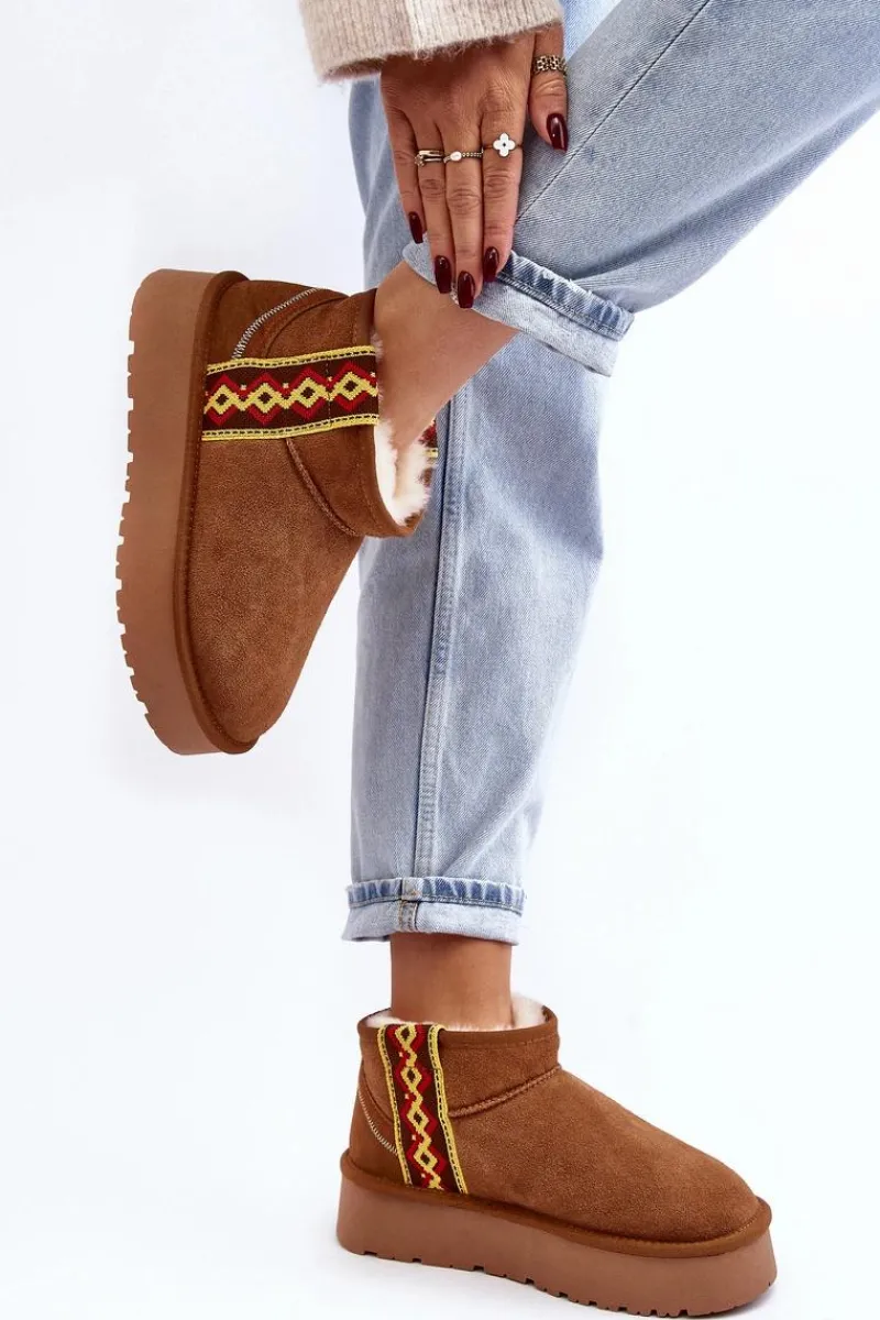 Śniegowce Damskie>Boto Skórzane Zamszowe Śniegowce Damskie Na Grubej Podeszwie Camel Vebissat