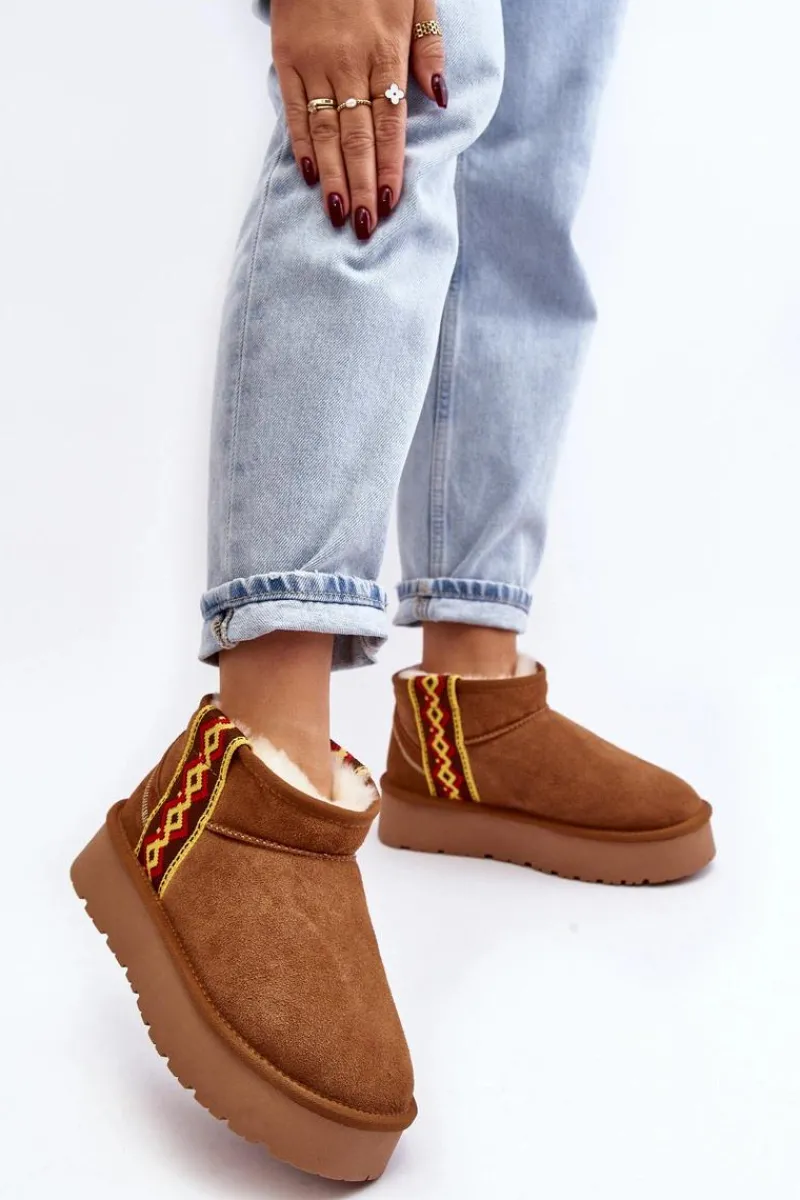 Śniegowce Damskie>Boto Skórzane Zamszowe Śniegowce Damskie Na Grubej Podeszwie Camel Vebissat