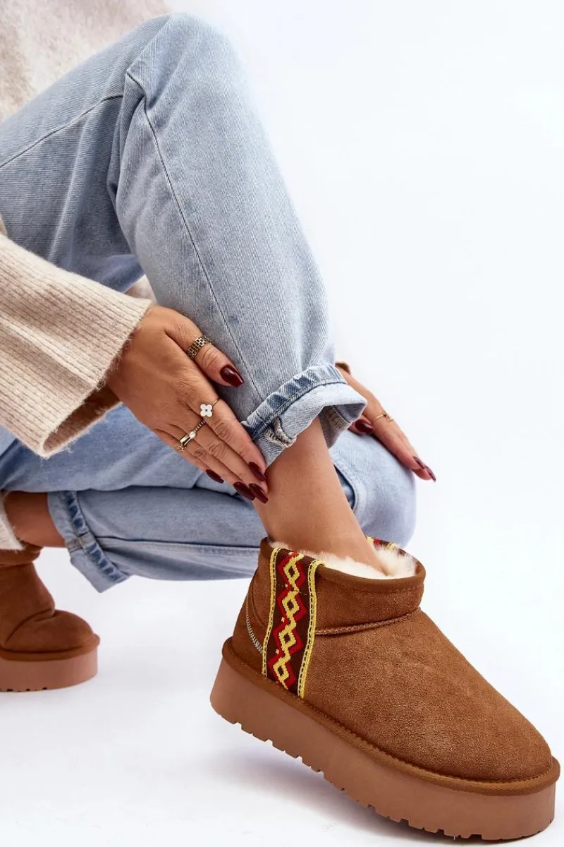 Śniegowce Damskie>Boto Skórzane Zamszowe Śniegowce Damskie Na Grubej Podeszwie Camel Vebissat