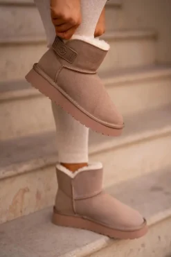 Clearance Buty damskie Vinceza Skórzane Zamszowe Śniegowce Z Futerkiem Vinceza 97951 Beżowe