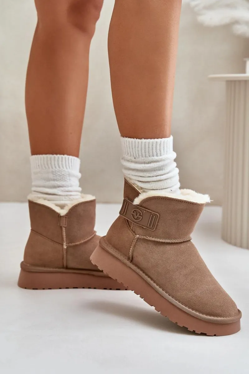 Clearance Buty damskie Vinceza Skórzane Zamszowe Śniegowce Z Futerkiem Vinceza 97951 Beżowe