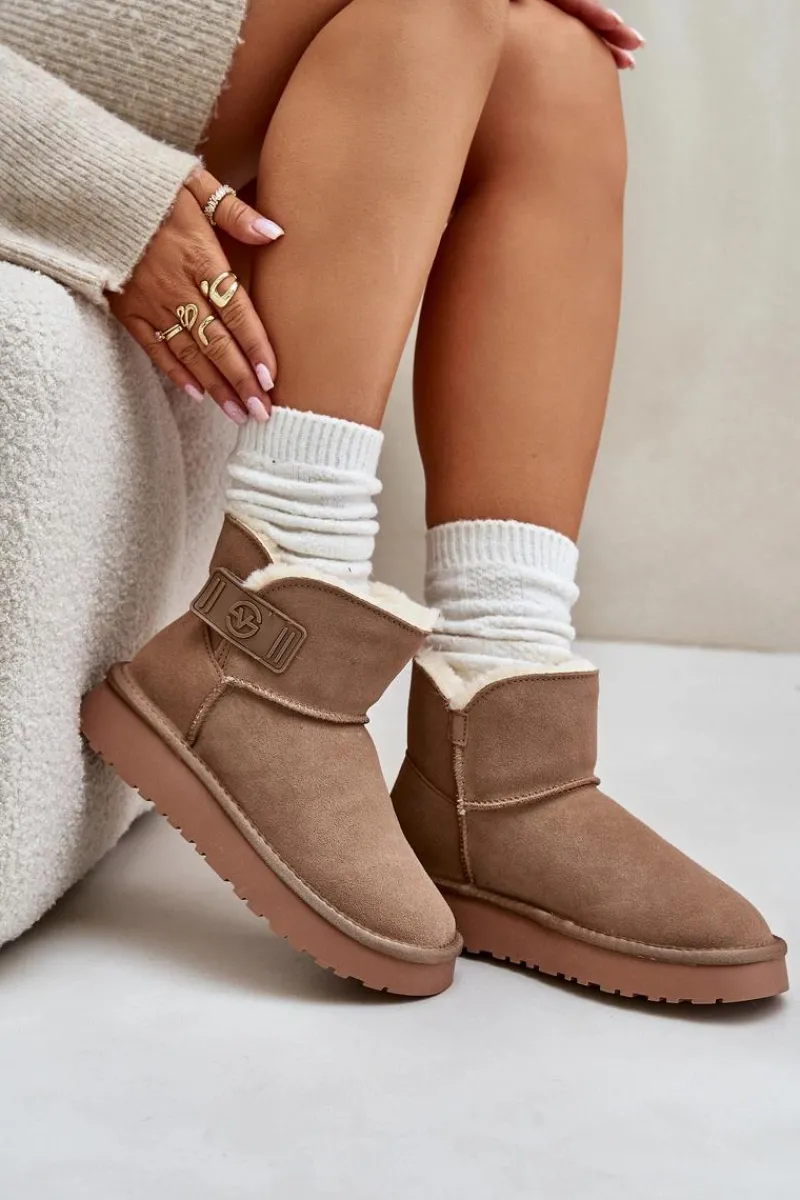 Clearance Buty damskie Vinceza Skórzane Zamszowe Śniegowce Z Futerkiem Vinceza 97951 Beżowe