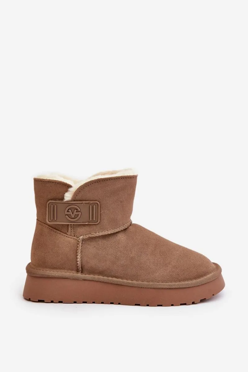 Clearance Buty damskie Vinceza Skórzane Zamszowe Śniegowce Z Futerkiem Vinceza 97951 Beżowe