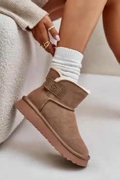 Clearance Buty damskie Vinceza Skórzane Zamszowe Śniegowce Z Futerkiem Vinceza 97951 Beżowe